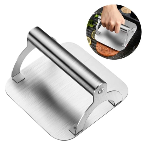 Smash Iron 100% Rustfritt Stål - Hamburgerpresse for Grill og Komfyr sølv
