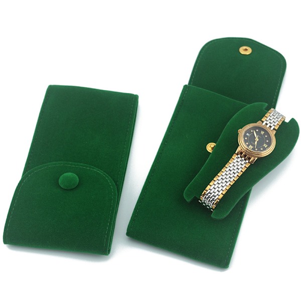 5 st Klockförvaringsfodral Bärbar Enstaka Klocka Reseväska Reseklocka Fodral Flanelltyg Klockväska med Knapp för Smycken Klocka Emerald Green