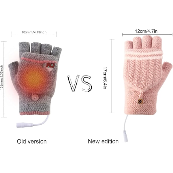 Oppvarmede hansker, USB termiske hansker Unisex vinterhansker Strikkehansker Halvfingerhansker med ørevarmer