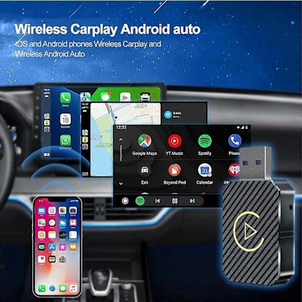 2-i-1 Trådlös CarPlay Adapter Android Auto Trådlös Adapter Smart Mini Box USB Dongle Plug and Play WiFi Snabbanslutning guld gold