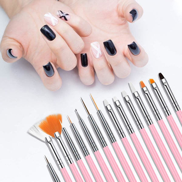 Nagelkonstpenslar Set, 15 st Akryl Nagelborste Målnings Penna och 5 st Nagelprickverktyg, Nagelpenna Designer Nagelkonst Målningsset för Diy
