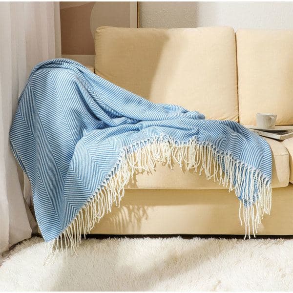 Hyggeligt tæppe, sengetæppe, sofa, uldtæppe, tæppe, plaid, sofatæppe, fluffy sofatæppe, merinouldstæppe, fluffy varmt tæppe blå 130*220cm