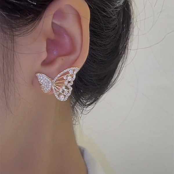 Söta och eleganta diamantfjärilsörhängen för flickor för damer (2 par)