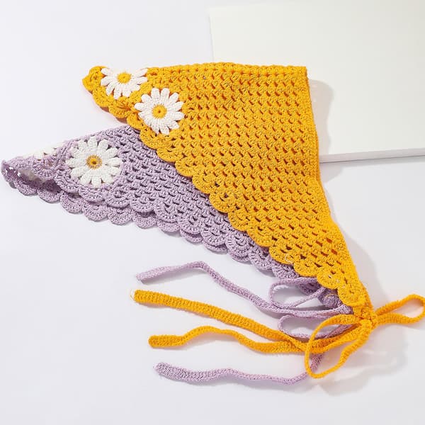 Dame Daisy Blomst Hårbånd Heklet For Trekant Bandanas Hodebånd