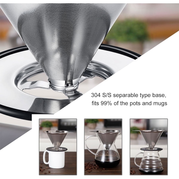 Kaffe filter 1-4 koppar, rostfritt stål handbryggt kaffekanna filterkopp droppfilter pappersfritt filter
