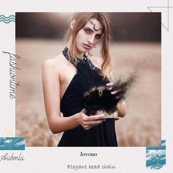 Boho Pääketju - Kristalli & Ontto Koristeellinen Kuvio Hiustarvike (Hopea + Musta)