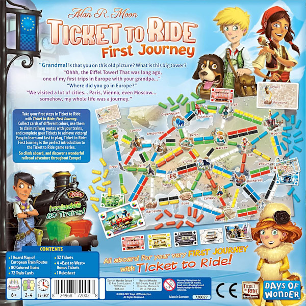 Days of Wonder | Ticket to Ride Første Rejse Europa Brætspil | Alder 6+ | For 2 til 4 spillere | Gennemsnitlig spilletid 15-30 minutter
