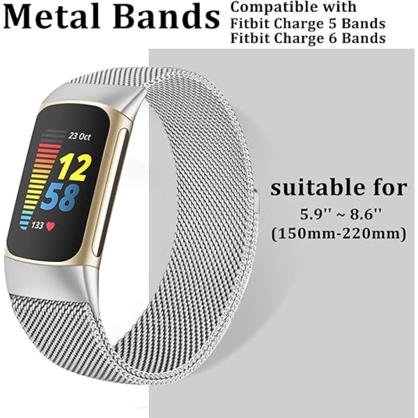 Kompatibel med Fitbit Charge 5 remme til kvinder og mænd, metal mesh Milanese Loop justerbar udskiftningsrem til Fitbit Charge 5