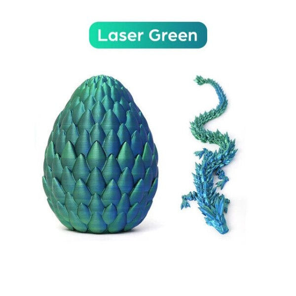 3D-printet laser drageæg med 12\" fleksibel Drage Fidget legetøjsfigur dekor Hvid/Natlys grøn White/Night light green