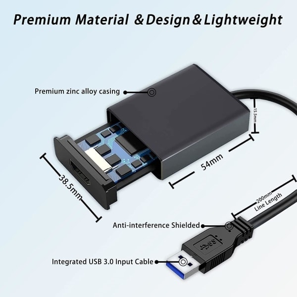 USB till HDMI-adapter för flera skärmar 1080P Kompatibel med Windows XP/ 7/ 8.