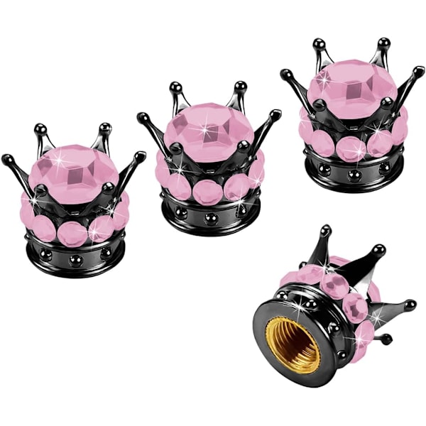 Dækventilhætter, 4 stk. Håndlavede Bling Rhinestone Bilventilhætter, Støvtætte Dækventilhætter Black/Pink