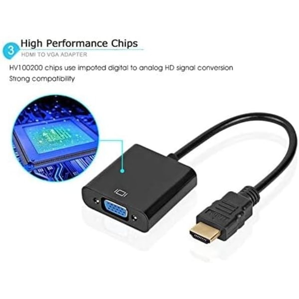 HDMI till VGA Adapter Hane till Hona Konverterare Adapter 1080P för Tablet PC Laptop Svart