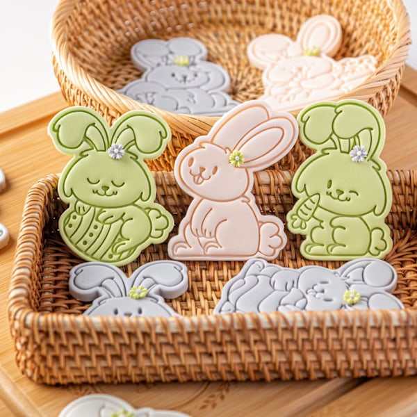 2-pack Kakformar Ägg Kanin 3D Kakstämplar Press DIY Bakning