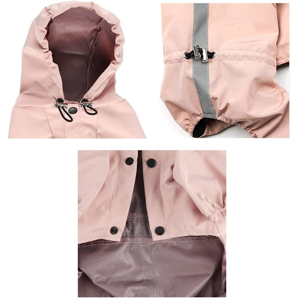 Justerbar vanntett lett kappe med refleksstriper, vindtett og regntett hunderegnjakke med hette, liten hunderegnjakke pink XL