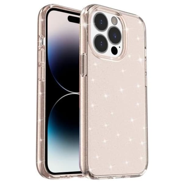 Kotelo iPhone 14 Pro Maxille, iskunkestävä, glitter, TPU, ruusukulta