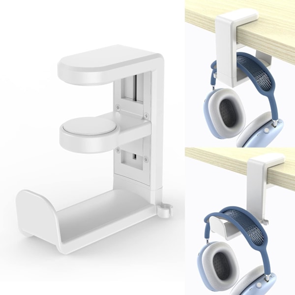 PC Gaming Hörlurar Hörlurar Hook Stativ Hängare, Hörlurar Hållare med Justerbar och Roterande Armklämma, Under Skrivbord Design，vit White
