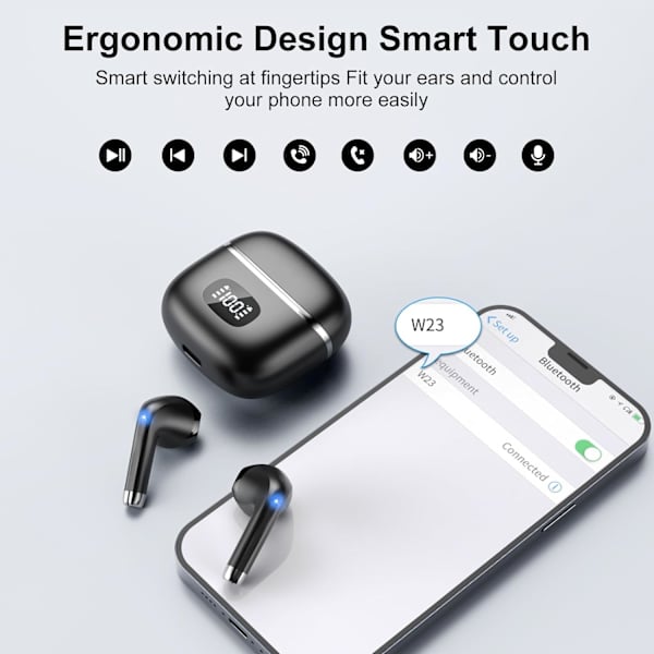 Langattomat Bluetooth-kuulokkeet, Bluetooth 5.3 -kuulokkeet 4 HD-mikrofonilla HiFi-stereolla, LED-näyttö, IPX7 vedenpitävä