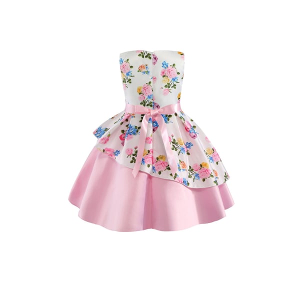 Ärmlös balklänning för barn med blommor för flickor Prinsessklänning Bowknot Dekor (rosa) 3-4 Years