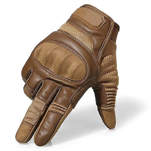 Pekskärm Pu Läder Motorcykel Full Finger Handskar Brown XL
