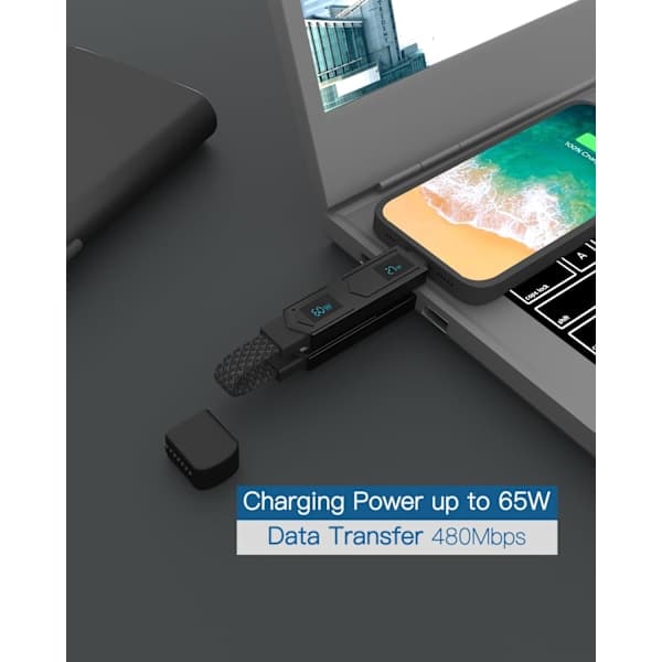 4-i-1 PD65W Datakabel Multi USB Laddningskabel: Kort EDC-kabel för Lightning, Typ C och A Blå Blue