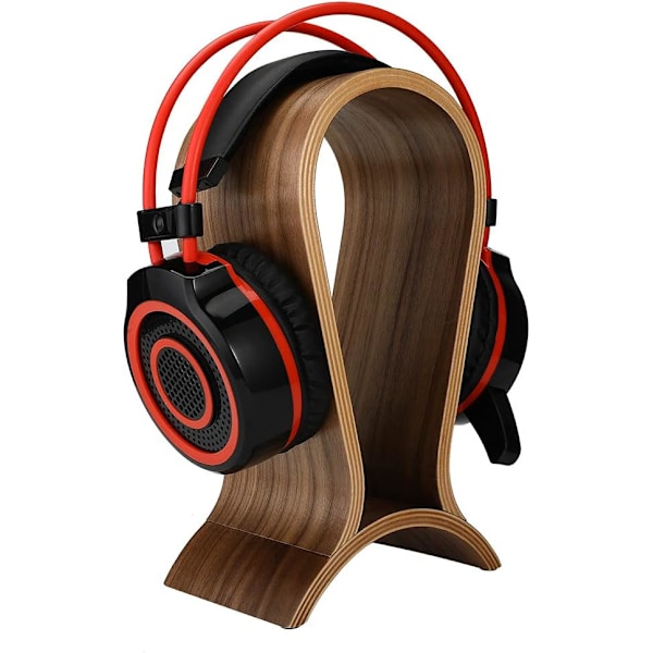 Hodetelefonstativ i tre, hodetelefonstativ for skrivebord, valnøtt gaming hodetelefonstativ, kompatibelt med Sennheiser, Bose, Beats