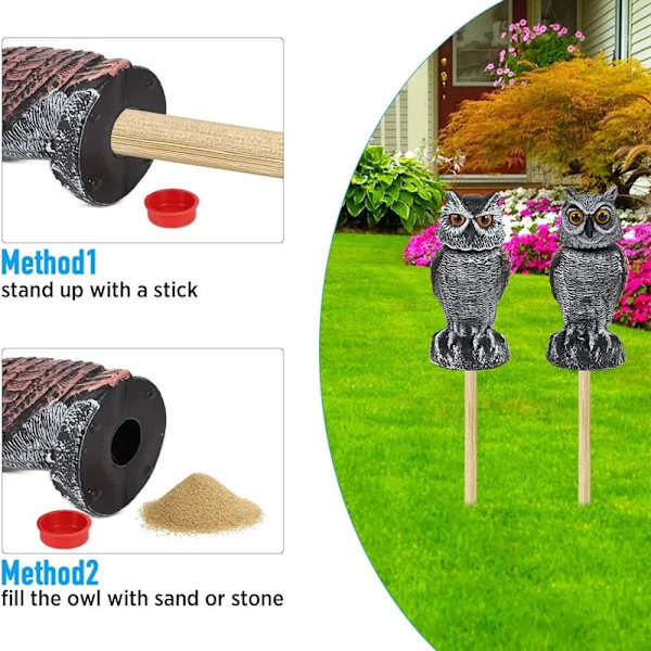 Uggla lockfågel för att skrämma bort fåglar, falsk uggla fågelskrämma, skydda mat och frukt från fåglar Pointed ears