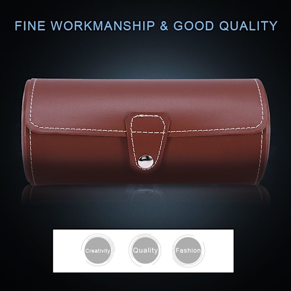 Resväska för klockor, klocklåda för män, 3 fack bärbar resväska för klockor Cylinder Roll Holder Armbandsklocka Smyckendisplay (Svart) Black