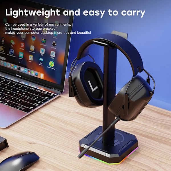 Rgb Øretelefon Display Stativ Med Usb Ladeport Skrivebord Pc Tilbehør
