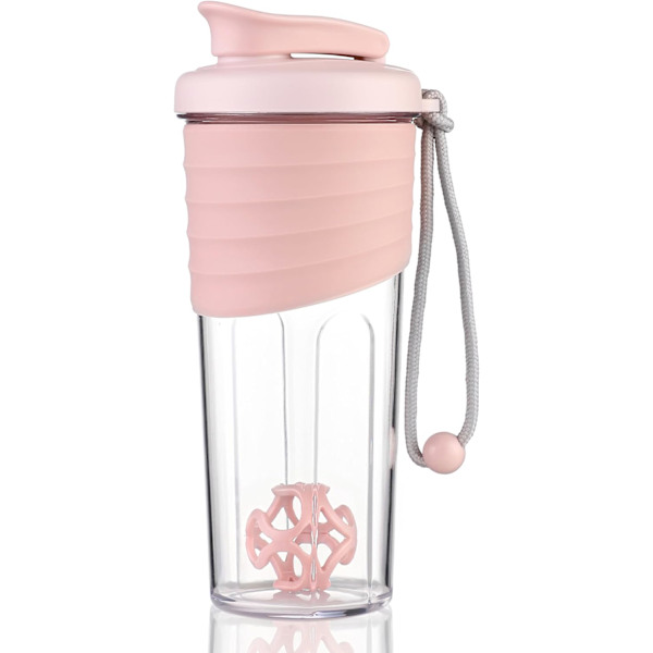 Shakerflaske til proteinblandinger, proteinshakerflasker med piskerkugle, bærbar pre-workout valleproteindrik-shakerkop Pink