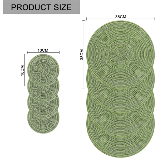 15\" Rund vävd bordsmatta, halkfri isolerande vävd bomulls bordsmatta, tvättbar (set om 6) Verde 6pc placemats and 6pc coasters