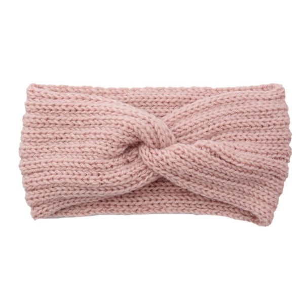 Stickat pannband med vacker knut framtill, boho vinter höst Rosa one size Pink