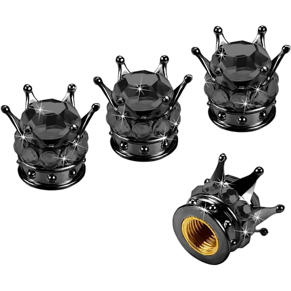 Dækventilhætter, 4 stk. Håndlavede Bling Rhinestone Bilventilhætter, Støvtætte Dækventilhætter Black/Black