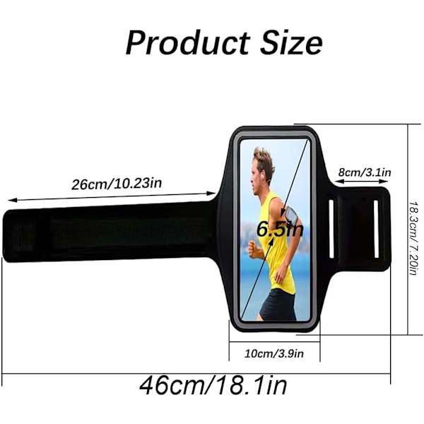 Justerbart sportarmband för mobiltelefon, vattentätt telefonarmband för löpning, fitness, träning, gymnastik och utomhussporter, upp till 6,5\"