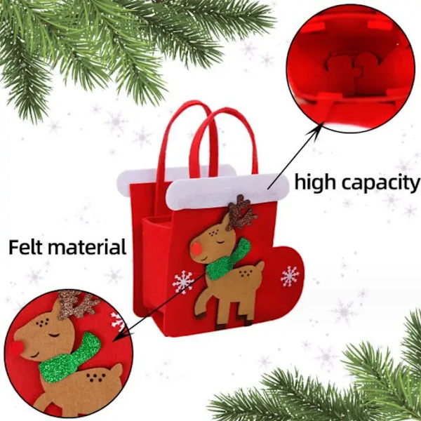 Julepose i filt Juleaftens Æblepose Julepynt Tegneserie Elg Slikpose Christmas tree