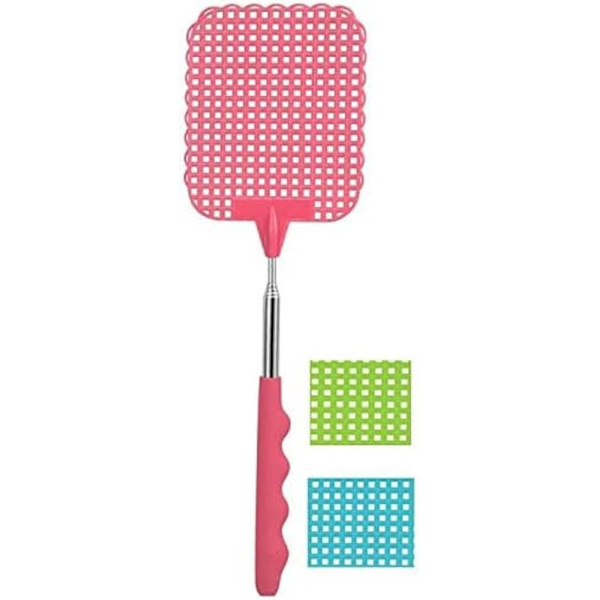Slitesterk og uttrekkbar teleskopisk flueklapper, variabel lengde 26-72 cm, tilfeldig farge, turkis, grønn eller korall
