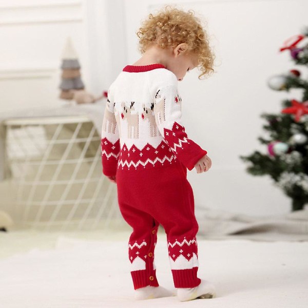 Baby Jultröja Toddler Ren Outfit Långärmad Röda Kläder RED 90CM