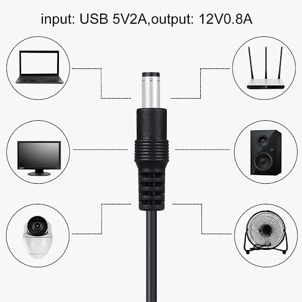 USB Opladnings Strøm Boost Kabel 5V til DC12V Step Up Kabel USB Konve