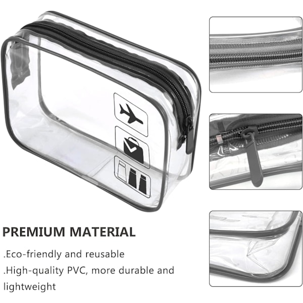 Genomskinlig necessär för resor, TSA-godkänd, quartstorlek, genomskinlig flygplansväska, genomskinlig kosmetikapåse för vätskor, genomskinlig duschväska, transparent säkerhetsväska black
