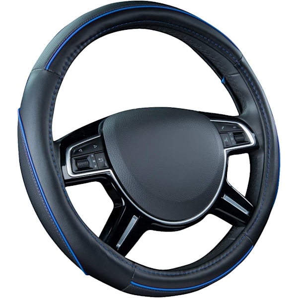 Färg Piping Läder Universal Rattmuff, Passar 14,5-15 Tum Olika Fordon SUV, Bilar (Svart blå) Black blue