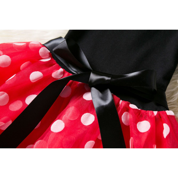 Barnflicka Minnie Mouse Polka Dot Födelsedagsfest Bow Tutu Tyllklänning Red 5-6Years