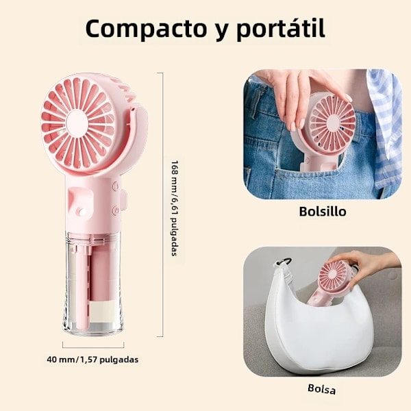 Kannettava tuuletin kostuttimella, mini, kädessä pidettävä, USB-ladattava, vesisuihkulla, sumutuuletin, vain jäähdytys, neljä nopeutta, musta Black