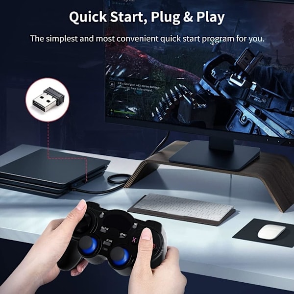 USB 2.4G Trådlös Spelkontroll 2-Pack för PC/Laptop (Windows XP/7/8/10)/Android/PS3 & Steam Joystick Gamepad för PC-Spel Kontroll C