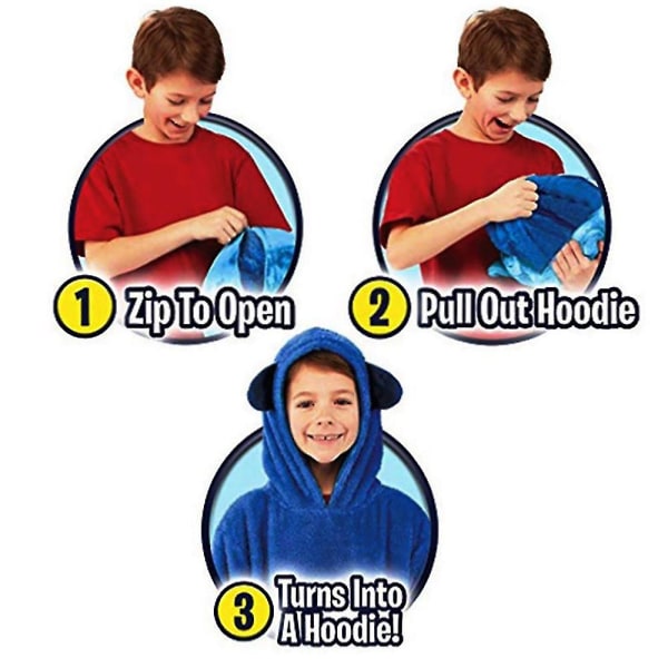 Mjuka barn Pojke Husdjur Teddy Bear Nattkläder Varm Hoodie Filt Sweatshirt Blue