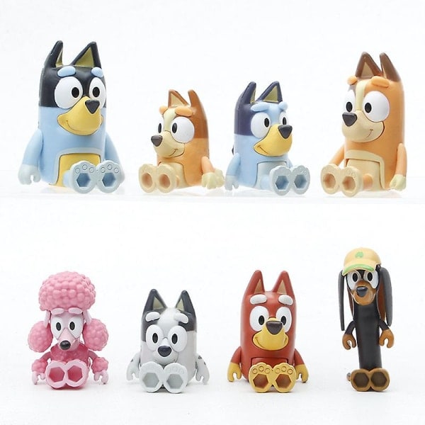 8 stk. Bluey Legetøj Anime Led Bevægelig Action Figur Model Gaver Figurer [HK] one size