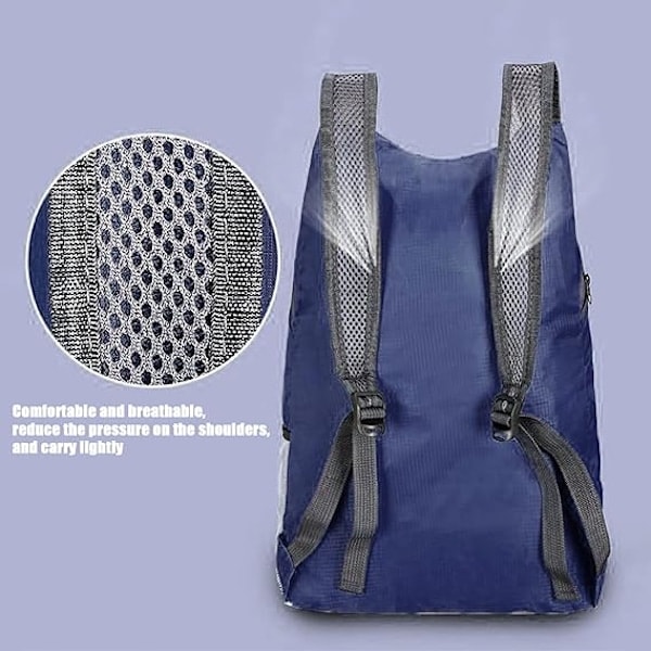 Ultralätt hopfällbar vandringsryggsäck, slitstark och lättviktig, unisex, lämplig för utomhussporter, resor, marinblå navy Blue