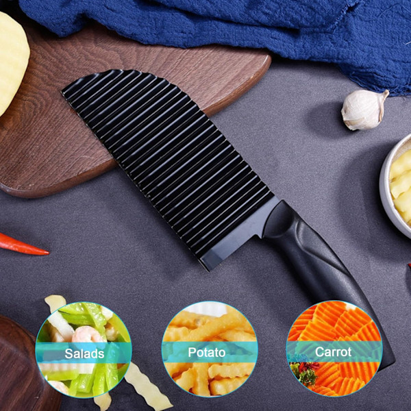 Rustfritt stål crinkle kutter, riflet kniv rustfritt stål pommes frites kutter, bølgete potetkniv, potetskreller kniv, bølgekniv, bølgeskjærer for pommes frites White