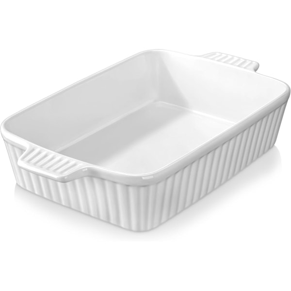 Ugnsform, 9x13 Stor ugnsform, Keramisk ugnsform, Djup rektangulär lasagneform med handtag, Hållbar, Mikrovågsugnssäker, Vit