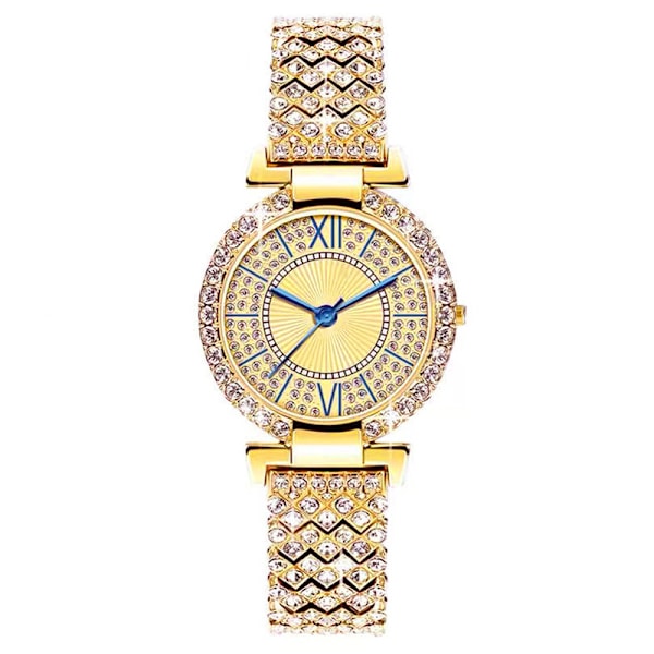 Dame Is Krystal Ur Shiny Fuld Diamant Rhinestone Ur Simpelt Quartz Analogt Kjoleur Jul (Guld) Gold