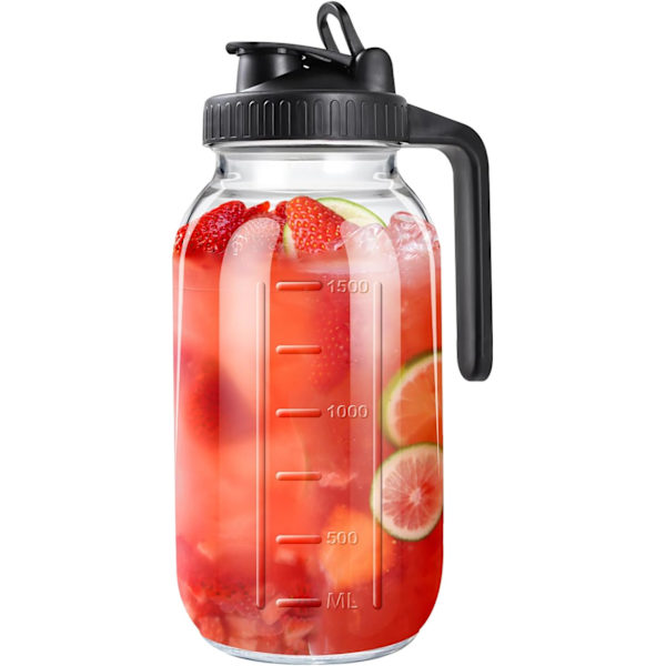 64 oz glasflaska med lock, bred mun bröstmjölksflaska glasflaska solsken tekanna, kallbrygg kaffe kanna, kylskåp vatten, juice