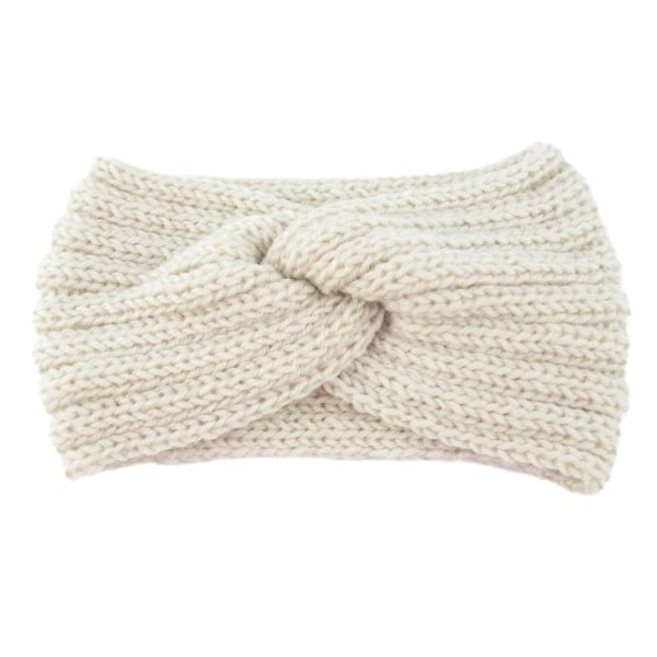 Stickat pannband med vacker knut framtill, boho vinter höst, Vit, one size White